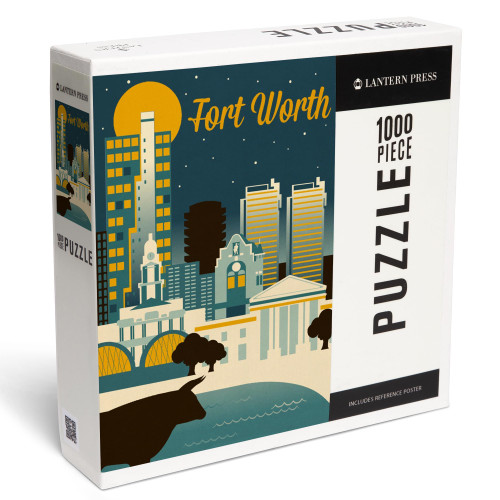 1000 Piece Jigsaw Puzzle, Fort Worth, Texas, Retro Skyline Series