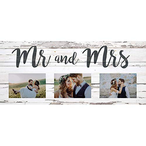 P. Graham Dunn Mr. and Mrs. Whitewashed 24 x 11 Pine Wood Wall and Tabletop Photo Frame