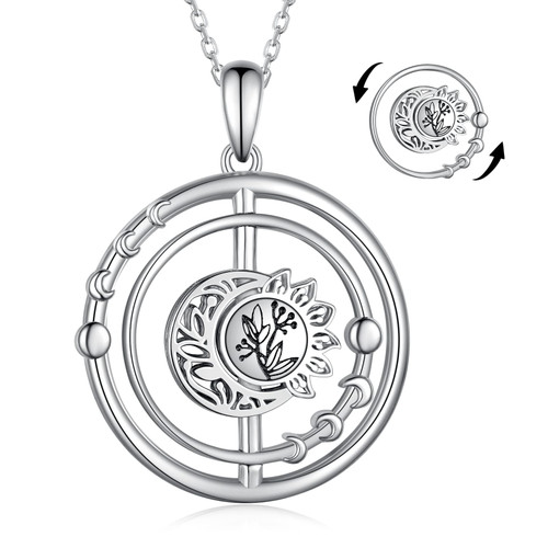 Sun and Moon Necklace 925 Sterling Silver Sun and Moon Pendant Necklace Rotate Sun Moon Pendant Jewelry Gift for Women