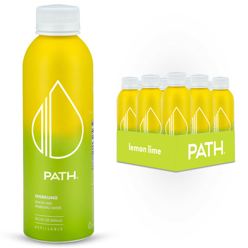 PATH Lemon Lime Flavored Sparkling Water - Ultra-Purified, pH-Balanced Carbonated Soda Water in Aluminum Water Bottle - BPA-Free, Light, Reusable, Infinitely Recyclable 20.3 fl oz (Pack of 9)