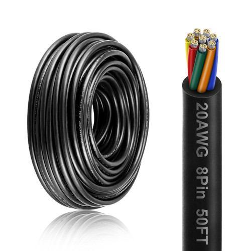 20 Gauge 8 Conductor Electrical Wire, 50FT 20AWG PVC Thermostat Wire, Low Voltage Landscape Wire, Flexible Cord for LED Lighting Strips Automotive Garden Bell Speaker