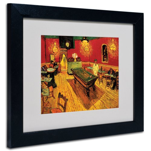 Vincent Van Gogh Night Cafe Framed Matted Canvas Art, 11 by 14-Inch, Black