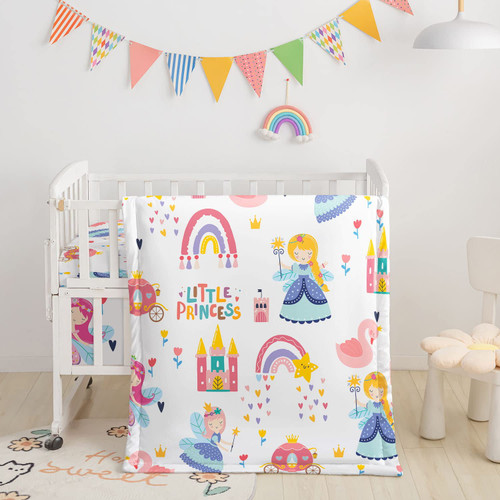 Crib Bedding Set,3pcs Nursery Crib Bedding with Comforter Crib Sheet & Crib Skirt,Watercolor Butterfly Printed Nursery Bedding for Baby Boys and Girls(Princess)