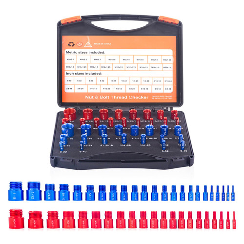 Nut and Bolt Thread Checker Inch & Metric Nut and Bolt Identifier Gauge Set, Nut and Bolt Sizer SAE & Metric, Nut and Bolt Identification Tool Box Size Guide, 36 Male/Female Nut and Bolt Sizing Gauges