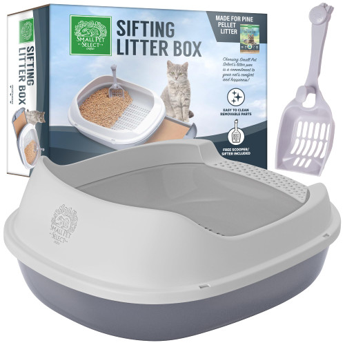 - Pine Pellet Cat Litter Box, with 5 Pee Pads and Litter Scoop, Premium System for Cats and Other Small Animals, Tidy and Easy to Clean with Drawer, Scoop, and Removable Tray