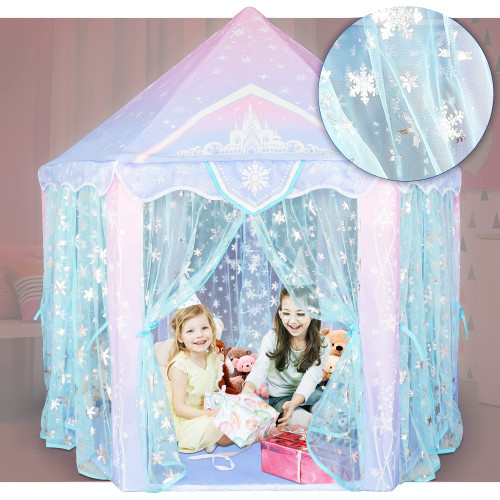 Princess Tent, Frozen Toy for Girls, Large Playhouse Ice Castle Play Tent for Kids with Snowflake, Toddlers Indoor & Outdoor Imaginative Games, Birthday Gifts for Girls, 55'' x 53'' Princess Tent, Frozen Toy for Girls, Large Playhouse Ice Castle Play Tent for Kids with Snowflake, Toddlers Indoor & Outdoor Imaginative Games, Birthday Gifts for Girls, 55'' x 53''