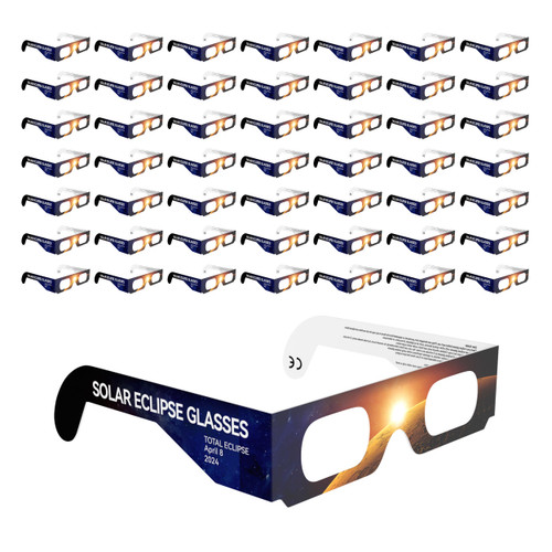 50 Pack Paper Eclipse Glasses, ISO 12312-2:2015(E) & CE Certified Paper Solar Eclipse Glasses, 2024 Safety Solar Eclipse Viewing, Direct Sun Observation