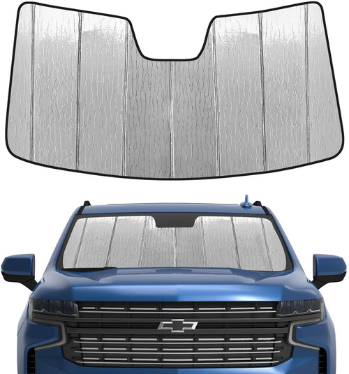Windshield Sun Shade for 2019-2024 Chevrolet Silverado/GMC Sierra 1500, 2020-2024 Chevrolet Silverado/GMC Sierra 2500HD/3500 HD, Custom Fit Front Window Shade - Premium Folding Sunshade