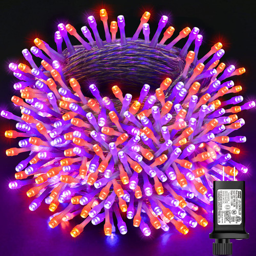 164ft Orange Purple Halloween Lights Outdoor, 500 LED Halloween String Lights Connectable, 8 Modes Orange Purple String Lights with Timer, Waterproof Fairy Twinkle Lights for Party, Halloween Decor