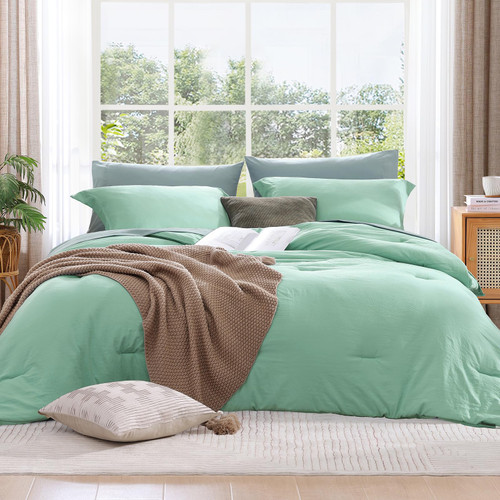 Spa Queen Comforter Set, 7 Pieces Soft Microfiber Comforters Queen Size with Fitted Sheet, Flat Sheet, 2 Pillow Shams, and 2 Pillowcases- Warm Bedding Sets Queen for All Season