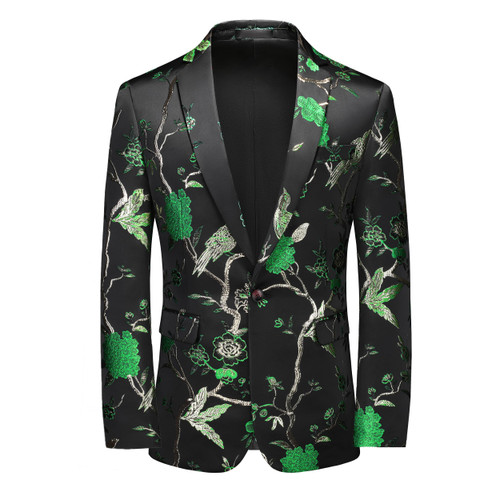Mens Floral Suit Jacket Jacquard Paisley Luxury One Button Slim Fitted Business Wedding Tuxedo Suit Blazer Jacket US Size 34 Green Mens Floral Suit Jacket Jacquard Paisley Luxury One Button Slim Fitted Business Wedding Tuxedo Suit Blazer Jacket US Size 34 Green