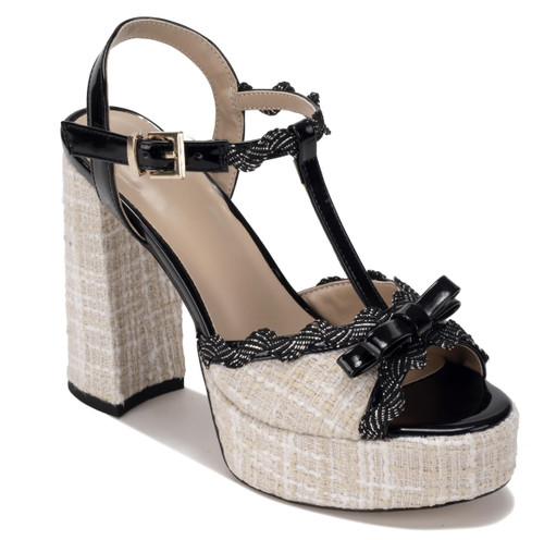 Women'S Platform Chunky Heel Sandals- Open Toe Ankle Strap Platform Block Heels Sandals, Party Sandals Beige Size 7.5