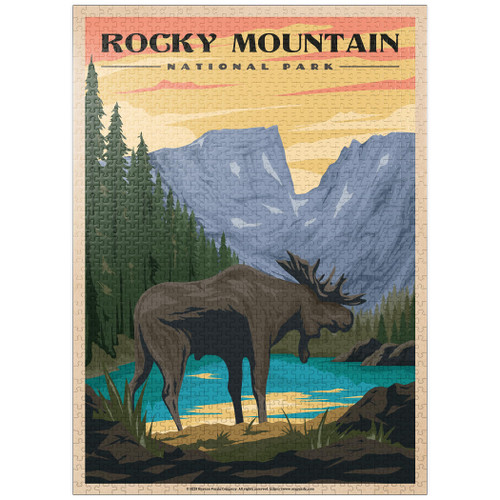 Rocky Mountain National Park - Moose in The Rocky Sunrise, Vintage Travel Poster - Premium 1000 Piece Jigsaw Puzzle for Adults Rocky Mountain National Park - Moose in The Rocky Sunrise, Vintage Travel Poster - Premium 1000 Piece Jigsaw Puzzle for Adults