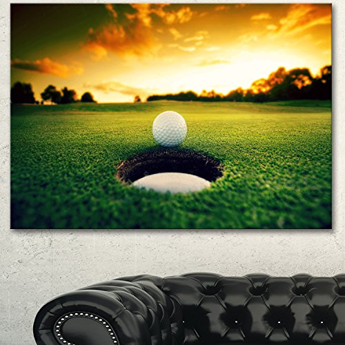 Designart Golf Ball Near Hole Artwork Canvas Print, 20x12, Green