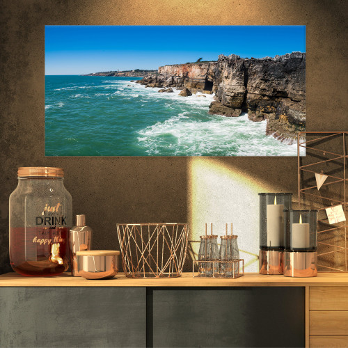 PT8935-32-16 Coastline of Cascais-Seascape Photography Canvas Art Print-32x16, 32x16, Blue PT8935-32-16 Coastline of Cascais-Seascape Photography Canvas Art Print-32x16, 32x16, Blue