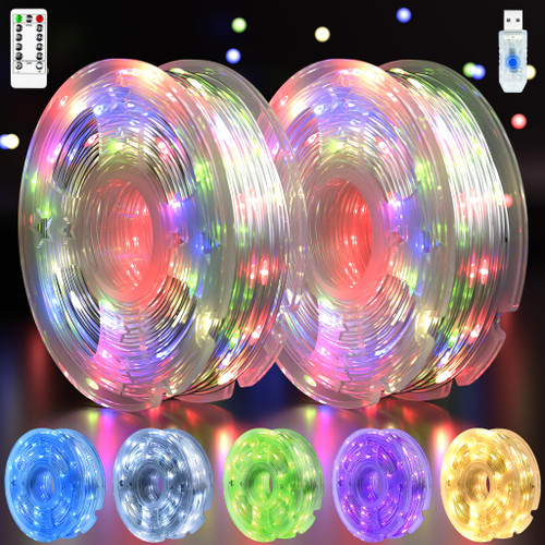 100-LED Fairy Lights with Remote & Timer, 2 Pack 33FT Waterproof USB Fairy String Lights, Plug in Twinkle Lights for Bedroom, Christmas Lights 8-Modes Outdoor Indoor Decor Party (Multicolor)