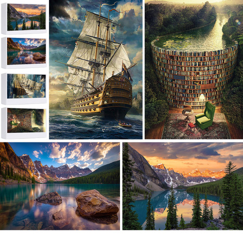 4 Pack 1000 Pieces Bookself Canal & Sailboat & Moraine Lake in Banff Puzzles, UK Ship & National Park Jigsaw Puzzles for Adults 1000 Pieces and Up, Gifts for Women & Men 4 Pack 1000 Pieces Bookself Canal & Sailboat & Moraine Lake in Banff Puzzles, UK Ship & National Park Jigsaw Puzzles for Adults 1000 Pieces and Up, Gifts for Women & Men