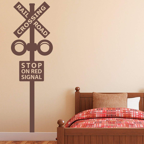 Railroad Crossing Sign Decal - Train Crossing Wall Decal - Train Wall Art - 5 foot
