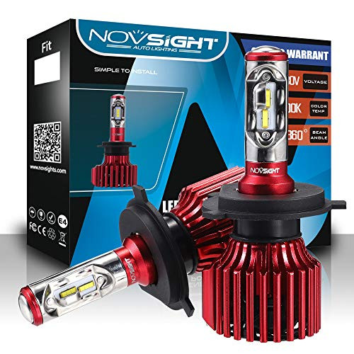 NOVSIGHT VCA406-N6-H4-US H4 Hi&Lo H7 Headlight Bulbs TX SMD LED Chips All-in-One Conversion Kit 6500K Cool White 60W 10000LM, 2 Pack