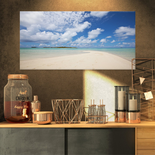 PT10791-32-16 Serene Maldives Beach Under Clouds-Extra Large Seascape Art Canvas-32X16, 32x16 PT10791-32-16 Serene Maldives Beach Under Clouds-Extra Large Seascape Art Canvas-32X16, 32x16