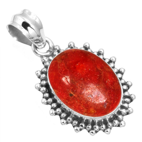 Real Red Sponge Coral 925 Sterling Silver Pendant for Women Stone Handmade Silver Pendant Necklace Valentine's Day Gift Cocktail Jewelry