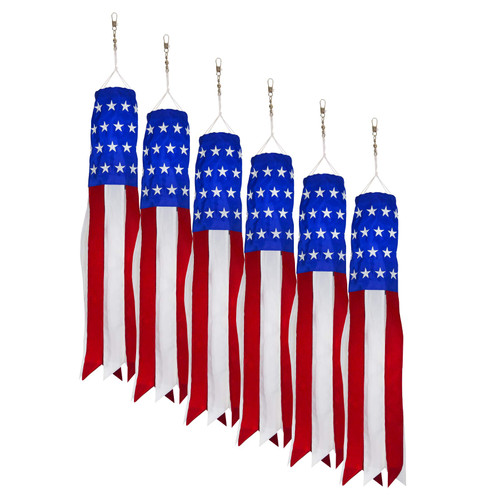 5034 Stars & Stripes Windsock-Patriotic Hanging Decoration, 18 Inch, Embroidered Stars and Stripes (6-Pack)