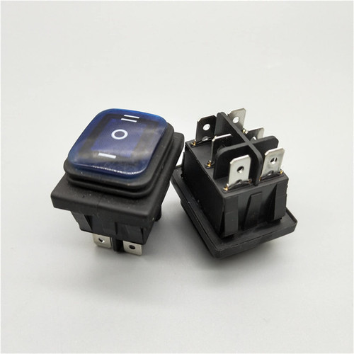 Rocker Switch KCD4-203 20A/250VAC 30x22 Waterproof Rocker Switch 6pin DPDT ON Off ON 12V 220V Red Green LED Light Rocker Switch (Color : Blue, Size : 12V)