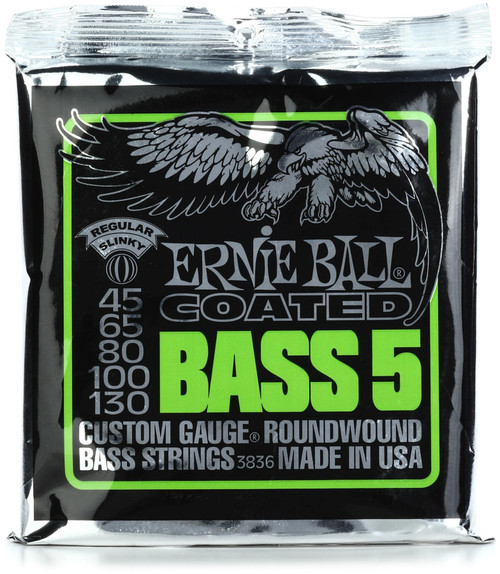 5-String Regular Slinky Coated Bass Guitar Strings, 45-130 Gauge (P03836)