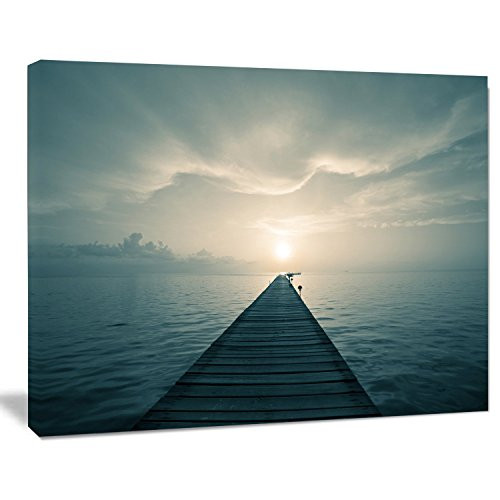 Designart PT10905-20-12 Dark Boardwalk into Blue Large Sea Bridge Canvas Art Print-20x12, 12" H x 20" W x 1" D 1P