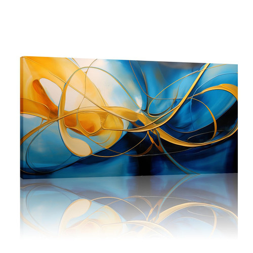 poster decorative painting Marble Blue and Gold Wall Decor Canvas Wall Art Gold Foil Artwork Picture Living Room Office mural -(70x140cm) 28x55in frameless