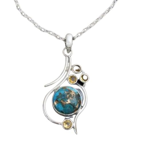925 Sterling Silver Natural Citrine and Blue Copper Turquoise Necklace Pendant Vintage Silver Pendant For Mom-Necklace Gift For Her 925 Sterling Silver Natural Citrine and Blue Copper Turquoise Necklace Pendant Vintage Silver Pendant For Mom-Necklace Gift For Her