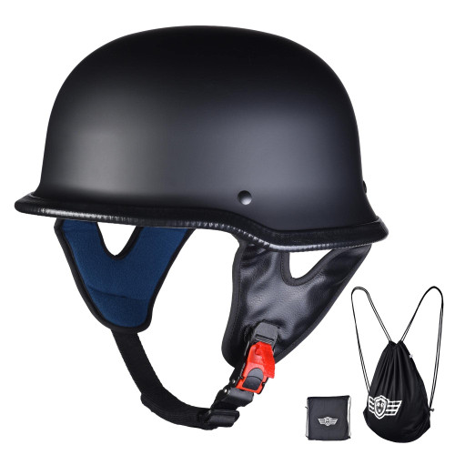 Run-G DOT German Style Motorcycle Half Helmet Half Face Cruiser Chopper Biker Skull Cap Helmet Black XL