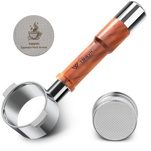 51MM Naked Bottomless Portafilter 2 Ears-Fits Delonghi ECP3420/EC155/BCO430/EC260 with Puck Screen & Stainless Steel Filter Basket,Walnut Handle
