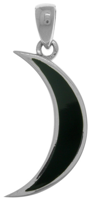 Sterling Silver Dark Crescent Moon Pendant Created Black Onyx