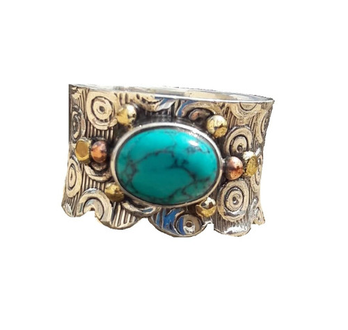 Natural Turquoise Spinner Ring Fidget Anxiety Ring 925 Solid Sterling Silver Ring Worry Spinner Ring Meditation Ring Oval Gemstone Ring (4-14) (7)