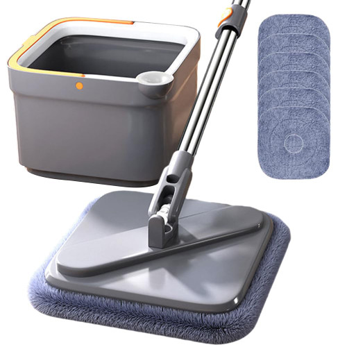 Square Spin Mop M16, Self Wash Spin Mop M16, Spin Mop and Bucket with Wringer Set, Square Spin Mop for Floor Cleaning, Spin Mop Separate Clean and Dirty Water (6 Cloths)