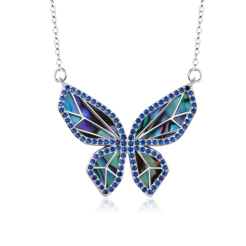 Butterfly Necklaces for Women 925 Sterling Silver Butterfly Jewelry Graduation Gifts Abalone Pendant Butterfly Necklace Gifts for Girls, B-Abalone Shell - Blue