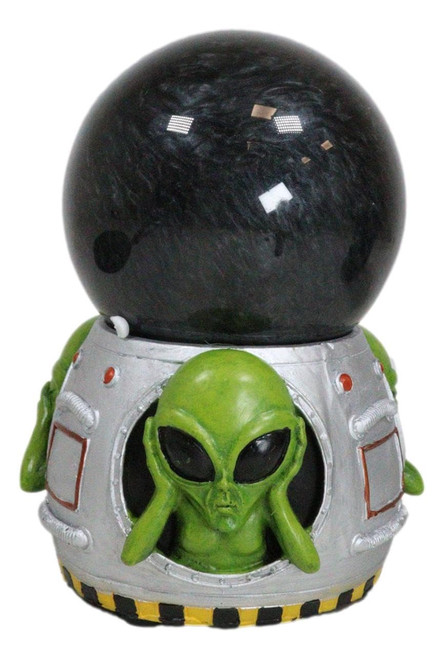 Flying Saucer Spaceship UFO Invader Green ET Roswell Alien See Hear Speak No Evil Aliens Black Sandstorm Ball Decorative Figurine 6" Tall