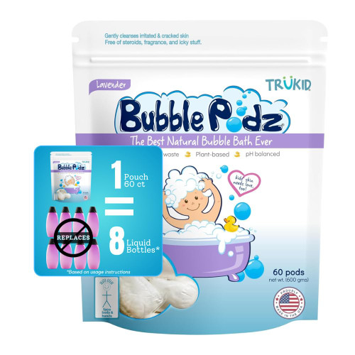 Bubble Podz Bubble Bath for Baby & Kids, Gentle Refreshing Bath Bomb for Sensitive Skin, pH Balance 7 for Eye Sensitivity, Natural Moisturizers and Ingredients, Lavender (60 Podz)