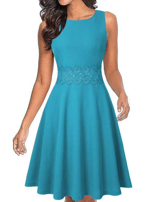 Women's Vintage Floral Lace Flared A-Line Swing Casual Party Cocktail Dresses Sleeveless Teal Blue S Women's Vintage Floral Lace Flared A-Line Swing Casual Party Cocktail Dresses Sleeveless Teal Blue S