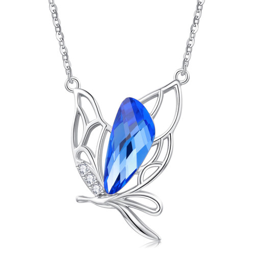 Butterfly Necklaces for Women 925 Sterling Silver Blue Crystal Butterfly Jewelry Pendant Butterfly Necklace Gifts for Girls2 Butterfly Necklaces for Women 925 Sterling Silver Blue Crystal Butterfly Jewelry Pendant Butterfly Necklace Gifts for Girls2