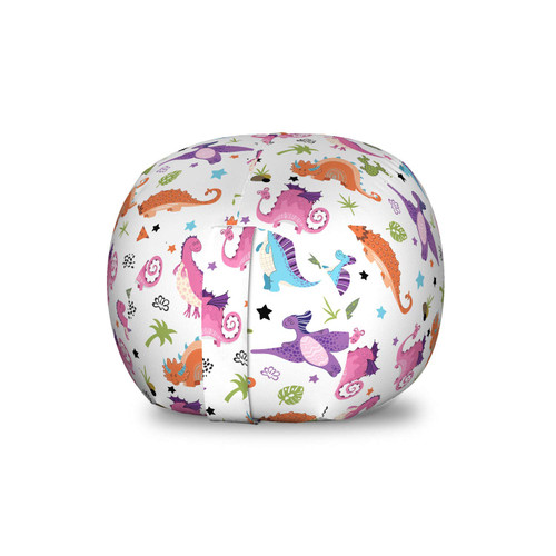 Childish Storage Toy Bag Chair, Cactus Plants Colorful Stars and Funny Dinosaurs Pattern with White Background, Stuffed Animal Organizer Washable Bag, Small Size, Multicolor