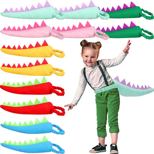 12 Pcs Dinosaur Costume Dinosaur Tail Set Dragon Theme Animal Tails for Girls Boys Adults Dress up Party Favors (Colorful)