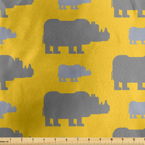 Savannah Fabric by The Yard, Animal Silhouettes Wilderness Horned Animals Zoo Pattern Illustration, Decorative Satin Fabric for Home Textiles and Crafts, 3 Yards, Earth Yellow Blue Grey