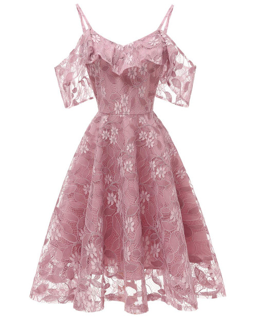 Womens Vintage Lace Floral Wedding Party Dress Short Aline Cocktail Swing Dress (Small, Pink) Womens Vintage Lace Floral Wedding Party Dress Short Aline Cocktail Swing Dress (Small, Pink)