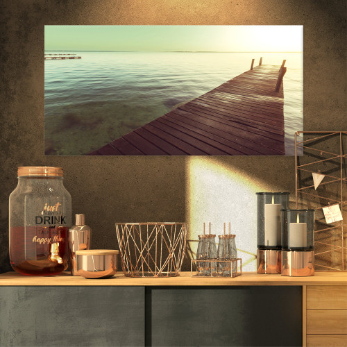 PT10803-32-16 Wooden Boardwalk Over Clear Waters-Large Sea Bridge Canvas Art Print-32X16, 32x16 PT10803-32-16 Wooden Boardwalk Over Clear Waters-Large Sea Bridge Canvas Art Print-32X16, 32x16