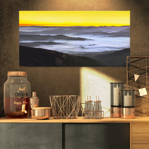 PT11001-32-16 Yellow Sky and Foggy Mountains-Landscape Wall Art Canvas Print-32X16, 32x16 PT11001-32-16 Yellow Sky and Foggy Mountains-Landscape Wall Art Canvas Print-32X16, 32x16