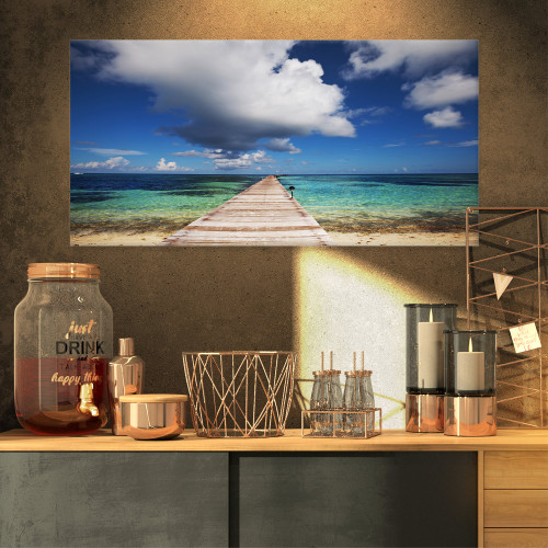PT10793-32-16 Long Pier into Serene Maldives Ocean-Large Sea Bridge Canvas Art Print-32X16, 32x16 PT10793-32-16 Long Pier into Serene Maldives Ocean-Large Sea Bridge Canvas Art Print-32X16, 32x16