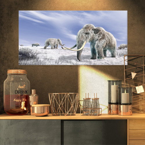 PT9023-32-16 Mammoth Elephants in Field-Landscape Photo Canvas Print-32x16, 32x16, Blue PT9023-32-16 Mammoth Elephants in Field-Landscape Photo Canvas Print-32x16, 32x16, Blue