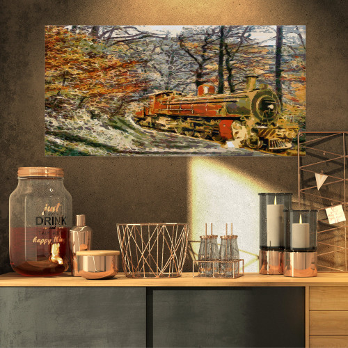 PT8543-32-16 Train in Forest Oil Landscape Painting Canvas Print-32x16, 32x16 PT8543-32-16 Train in Forest Oil Landscape Painting Canvas Print-32x16, 32x16